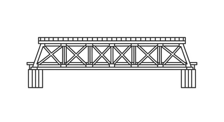 A minimalist black and white line drawing depicts a symmetrical truss bridge structure with geometric precision high quality professional detailed modern