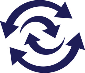 Circular arrows refresh icon, rotation sync symbol, blue recycle style arrows, update reload concept, modern flat design, technology process loop illustration