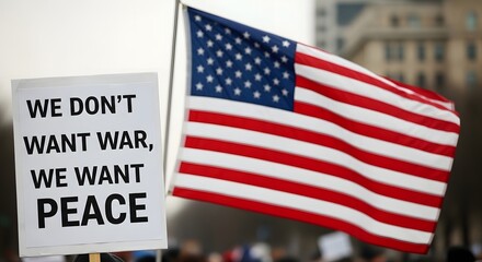American Flag and Peace Protest Sign