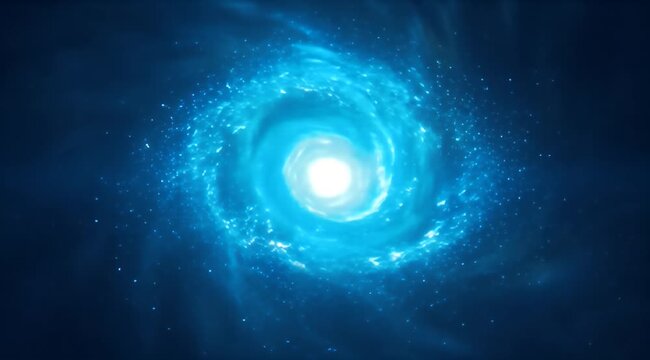 A bright, swirling blue vortex in a dark, starry expanse