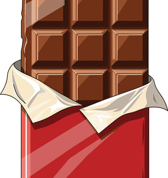 Chocolate bar partially unwrapped sweet dessert cocoa candy vector illustration