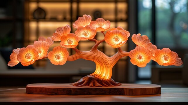 Tree decorative lighting craft lamp with wooden table