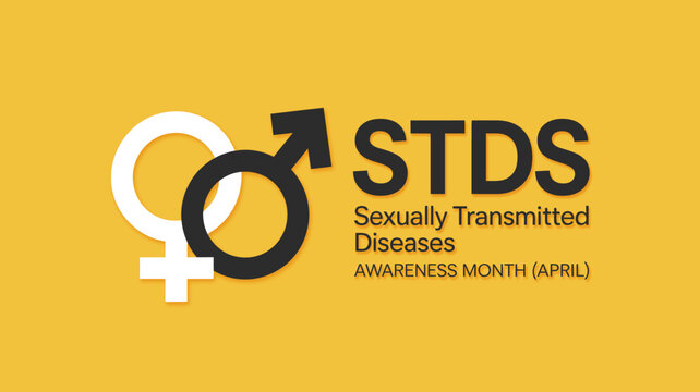 STDs Sexually Transmitted Diseases Awareness Month April Background with Male and Female Gender Symbols for Sexual Health Clinics and Education