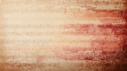 Fototapeta premium Vintage abstract background with musical staves and notes over distressed halftone, warm aged tones, nostalgic music and art concept, retro design for creative artistic projects
