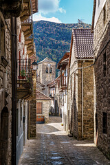 Old town of the beautiful village Anso, Pyrenees region, Huesca, Aragon, Spain.