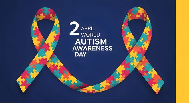 World autism awareness day ribbon with puzzle pieces and text