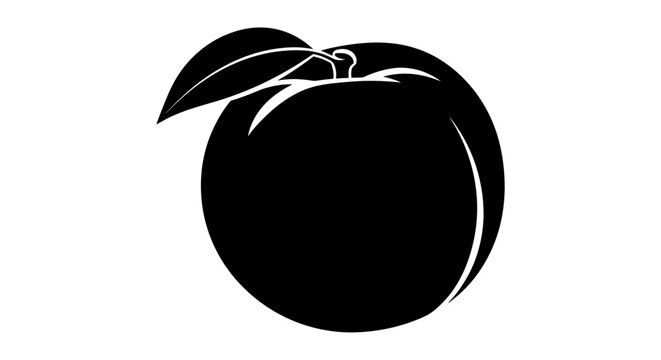 Black silhouette of a peach with leaves on a white background simple fruit icon