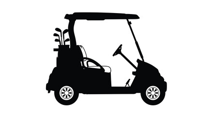 Fototapeta premium A stark black silhouette depicts a golf cart with clubs showcasing its side profile and essential design elements