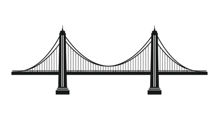 Fototapeta premium A minimalist black and white illustration depicts a suspension bridge with prominent towers and cables showcasing structural engineering