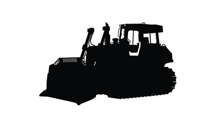 A striking silhouette depicts a powerful bulldozer showcasing its robust construction and heavy machinery capabilities against a white backdrop © ArtBySalea07