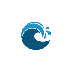 Obraz premium Blue ocean wave icon with water splash graphic symbol