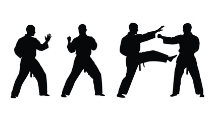 Four silhouettes of people practicing karate © SILHUETTECHEMBER