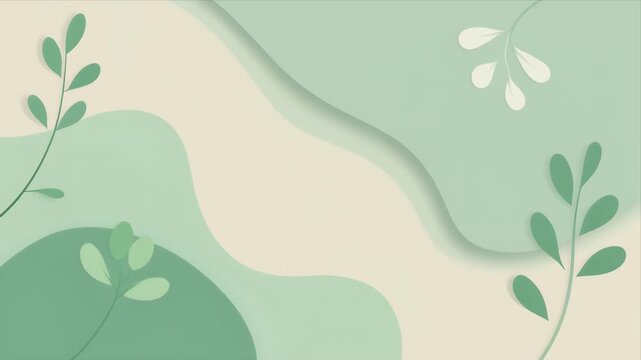 Soothing green abstract background with leafy branches and smooth curves
