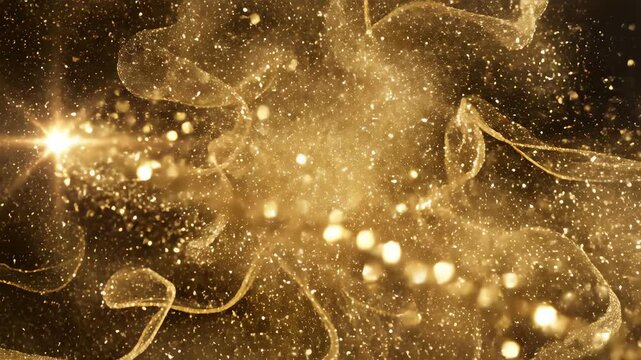 Gold Particle Trail Abstract Glitter Explosion on Black Background Video.