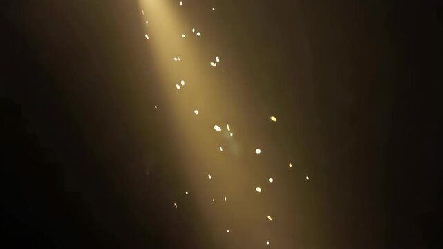 Dust motes float in golden sunbeam through empty room window
