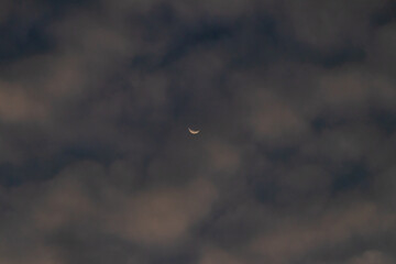 Fototapeta premium Slim crescent moon night sky cloud twilight evening serene crescent moon shining through soft evening clouds with gentle twilight tones creating