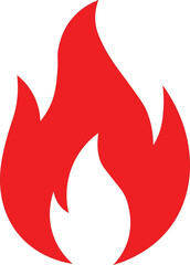 Red flame icon symbol for fire or heat or burning or danger or warning or hot or fiery energy  simple graphic design element