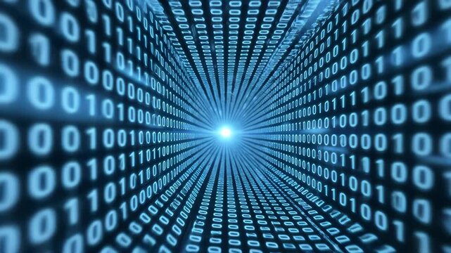 Blue binary code data stream, Futuristic digital code and data transfer