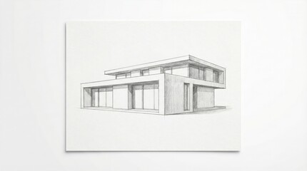 Architectural Pencil Sketch of Modern Building in Perspective View