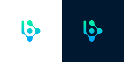 Abstract digital logo design with a modern, fluid aesthetic, featuring a unique 'b' initial in vibrant gradient colors on both white and dark backgrounds © anello