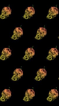 Geometric Mango Pattern on Dark Background, Animated Abstract Orange Yellow Tropical Fruit Motion Graphics Seamless Loop, 4K 9:16 Vertical Video