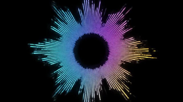 abstract music sound wave audio waveform black background. Line digital voice technology. radial circular equalizer animation. recording playback of sound, voice, music. Audio waveform flowing