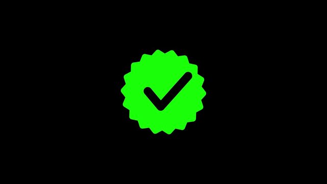 Blue verified social media badge icon with clean animation motion. A checkmark symbol for authenticated profiles and user trust on digital platforms, 4k animation video
