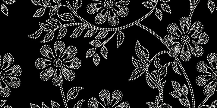 Delicate floral pattern created with tiny white dots on black