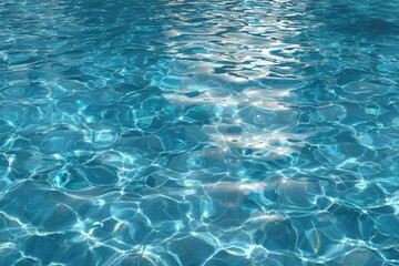 Obraz premium Crystal clear blue water surface with sun reflections and ripples.