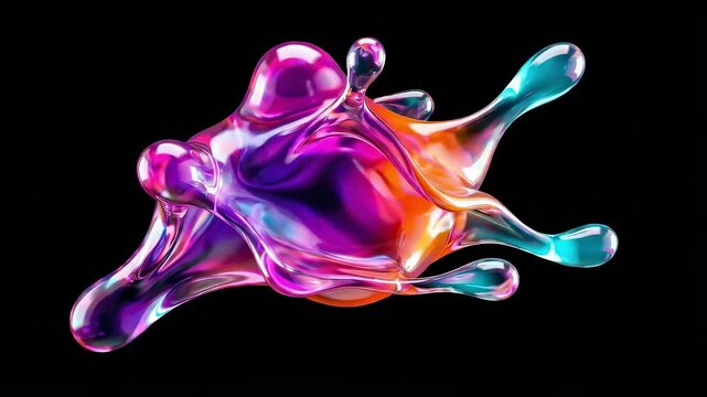 Seamless Looping Animation of Abstract Fluid Blob Morphing &mdash; Colorful Iridescent Substance Contracting and Extending Tendrils in Organic Motion, Sci-Fi Biological Concept