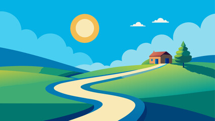 Fototapeta premium Landscape with house and winding pathway