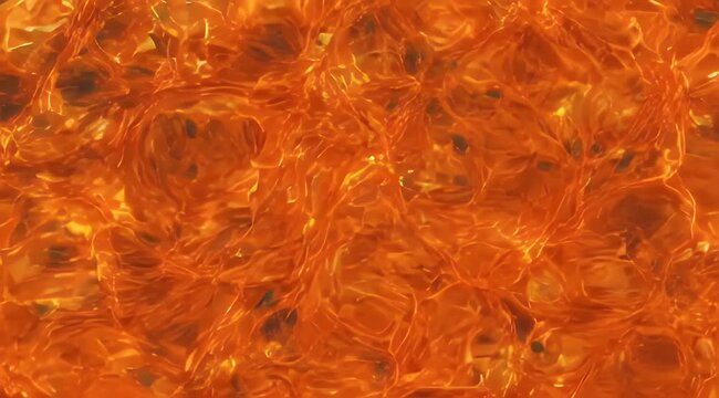 Fiery molten surface with deep orange hues and shimmering golden light