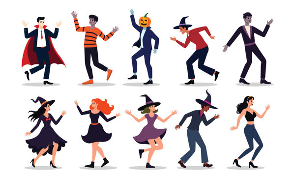 Halloween party dance vector graphic illustration set