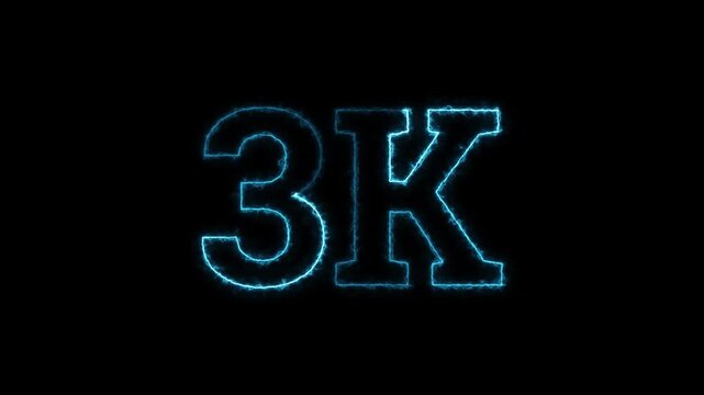 Blue Neon Electric Glowing 3K Followers Milestone Animation With Energy Sparking Effect On Black