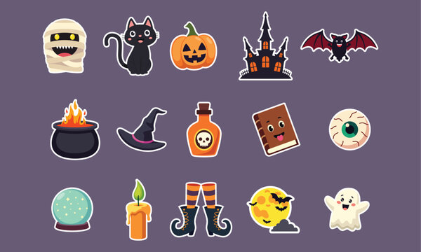 Halloween sticker element vector graphic illustration set