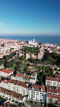S&atilde;o Jorge Castle Walls in Lisbon Portugal, Panoramic View