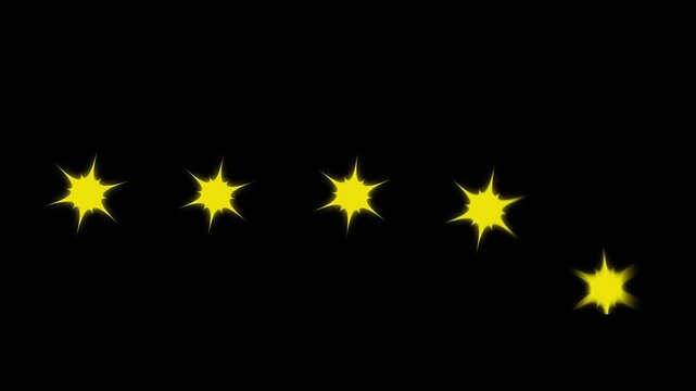 Special with rating star icon animation, Golden glowing five star flat symbol animation, with transparent black background Customer feedback, 5 star rating 4k animation video.