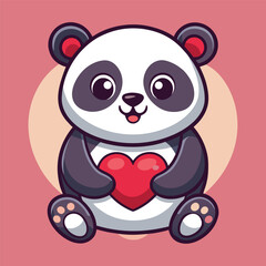 Obraz premium Cute Panda Holding Red Heart Love Cartoon Vector Illustration