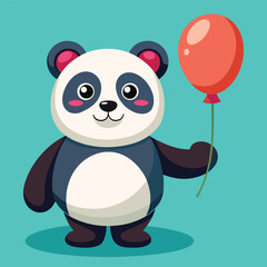 Naklejka premium Cute Panda Holding Balloon Cartoon Vector Illustration