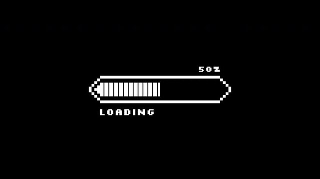 Vintage Gaming Loading Screen Animation 0 to 100 Percent White Pixels