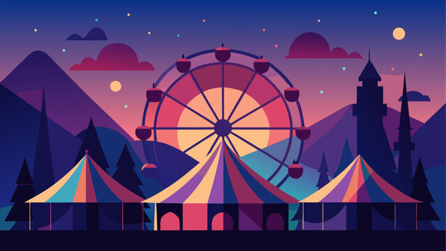 Ferris wheel and tents at dusk landscape