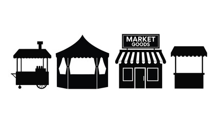 A set of market stalls and a food cart © SILHUETTECHEMBER