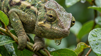 Obraz premium Chameleon with Rain Droplet on Chin