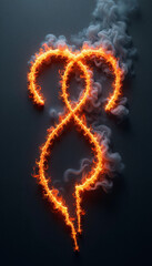 Burning symbol with smoke forming intricate shapes and fiery glow. The fiery shape intertwines beautifully with gray smoke, creating a captivating visual effect.