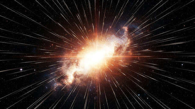 Big Bang cosmic explosion glowing light rays in deep space universe motion blur background