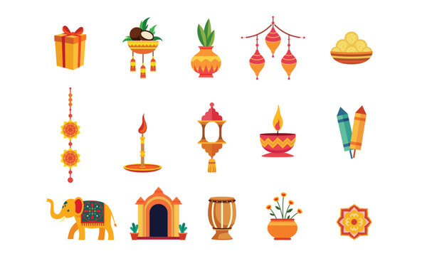 Diwali elements vector graphic illustration set