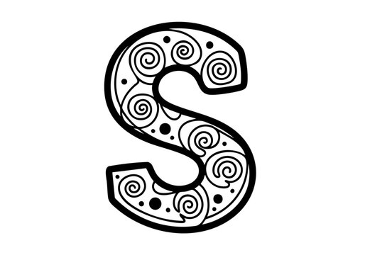 Decorative letter S with swirls and dots.