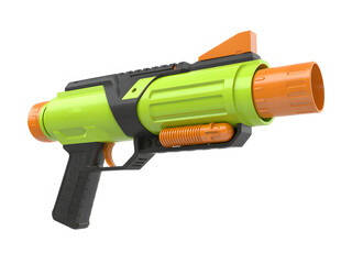 Bright Green and Orange Toy Blaster Gun on White Background