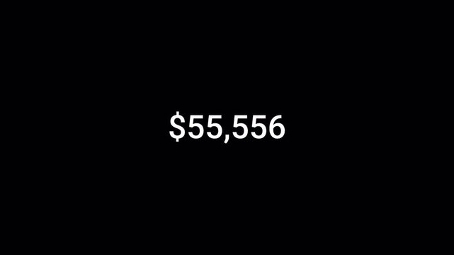 Dollar calculating animation from 0 to 100,000 dollars on transparent background, dollar counter video from zero to one hundred thousand dollars with an alpha channel, 4k money counter video. 