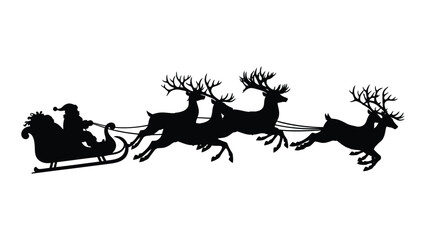 Santa claus rides through the sky in his sleigh pulled by reindeer © SILHUETTECHEMBER